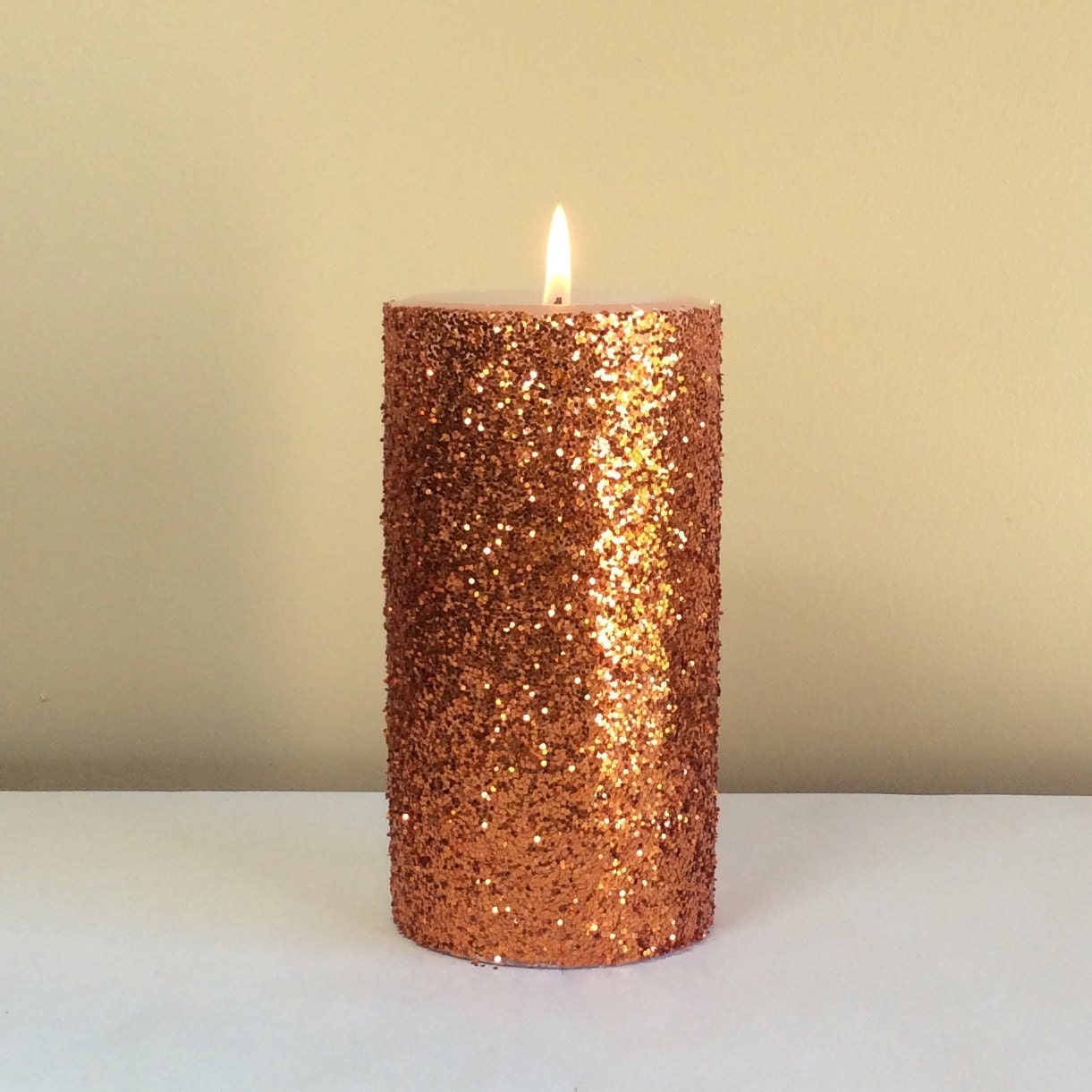 Orange / Copper Glitter Unscented Pillar Candle 4 6 9 inch
