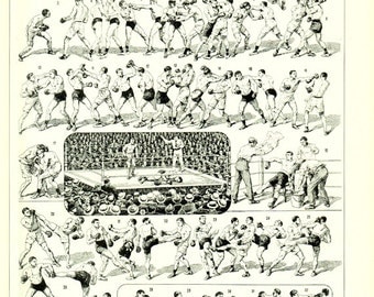1936 French print Vintage boxing print Vintage boxing poster boxing gift Sports poster Gift for men Boxing techniques Vintage sports gift