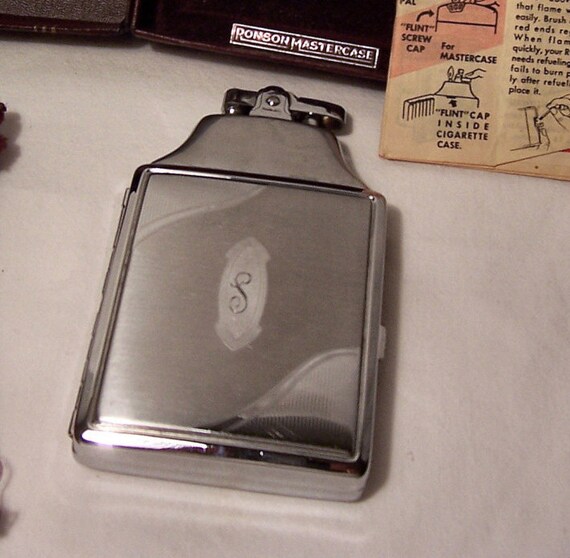 Vintage Chrome Silver Ronson Lighter Cigarette Case Art Deco