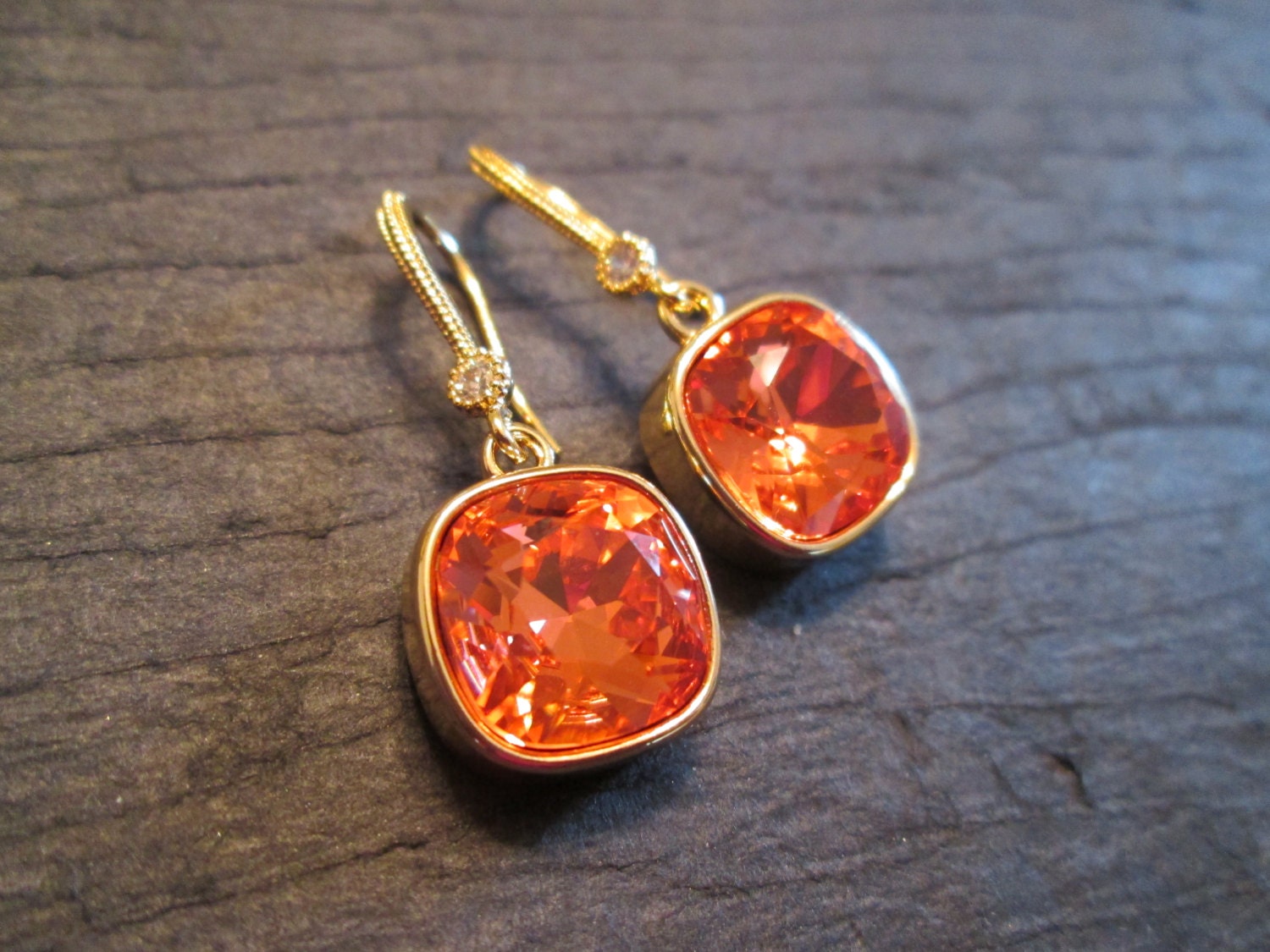 Orange Swarovski Crystal Earrings/Bridesmaid Jewelry/Orange