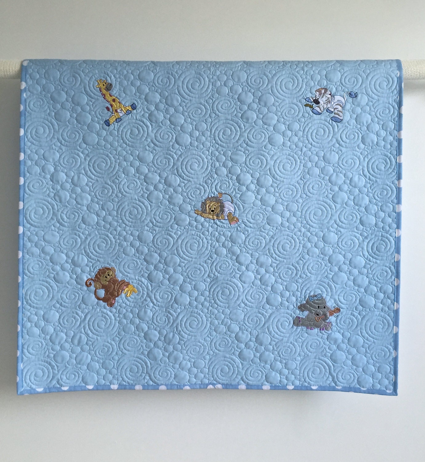 Whole Cloth Baby Quilt with Embroidery by KimsQuiltingStudio