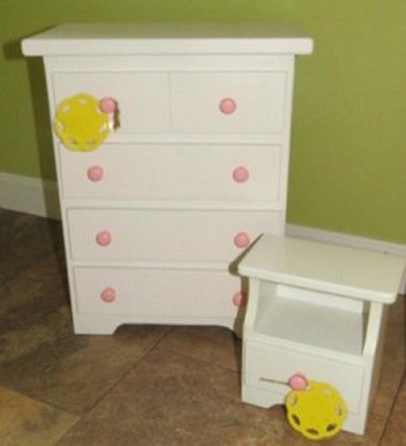 DRESSER and NIGHTSTAND 18" Doll Oak or White Finish Storage Trunk Amish