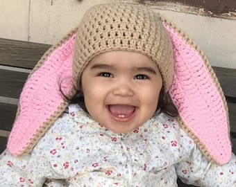Crocheted Baby Girl Easter Hat, Baby Girl Bunny Hat, Baby Crochet Easter Hats, Easter Hat Toddler, Bunny Hat Baby, Animal Hat, Hat with Ears