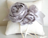 Ring pillow,wedding,white,burlap,ring bearer pillow,silver,grey,cabbage,fabric,roses,engagement,reception,home decor,rustic,sophisticated