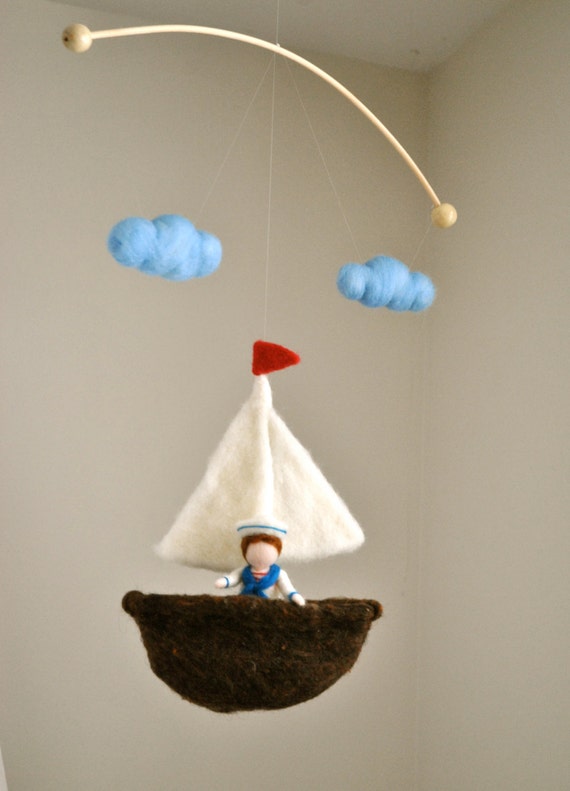 Children mobile Nautical Room Decoration : Boy with sailboat