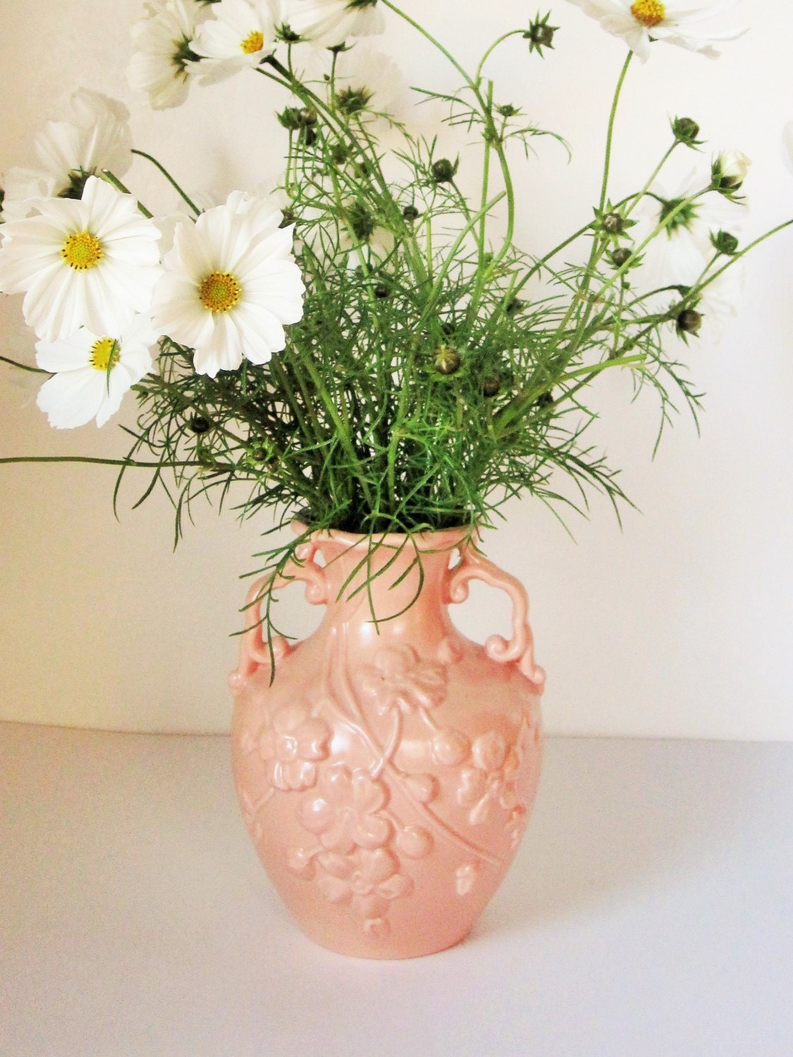 A Lovely Pink/Peach Embossed Vase Embossed Flower Blossoms