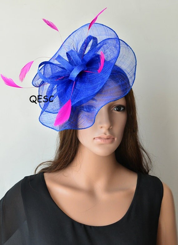 Cobalt blue fascinator royal hot pink fuschia sinamay