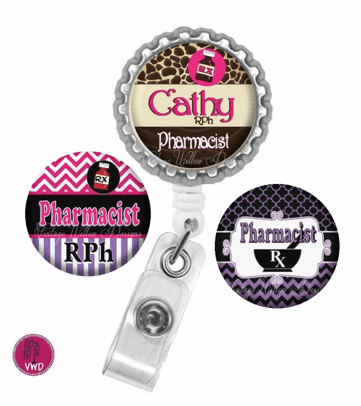 Personalized Pharmacist RPH1 Retractable ID Badge Reel With