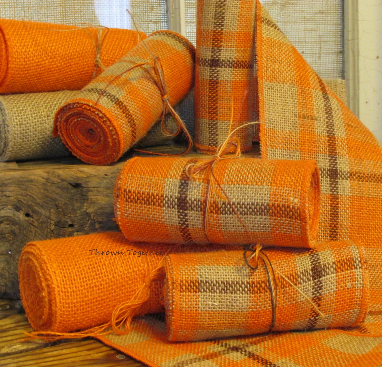 Primitive Burlap Ribbon Garland 5inch Wide Plaid