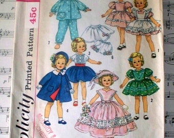 1950s Simplicity Shirley Temple Doll's Wardrobe Pattern - Cut Complete - 3217 - Size 19"