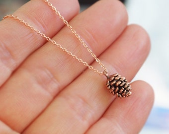 Rose Gold Pine Cone Necklace / Pink Gold Necklace / Pink Pine Cone Necklace / Forest necklace / Woodland Necklace/ Long Layered Necklace