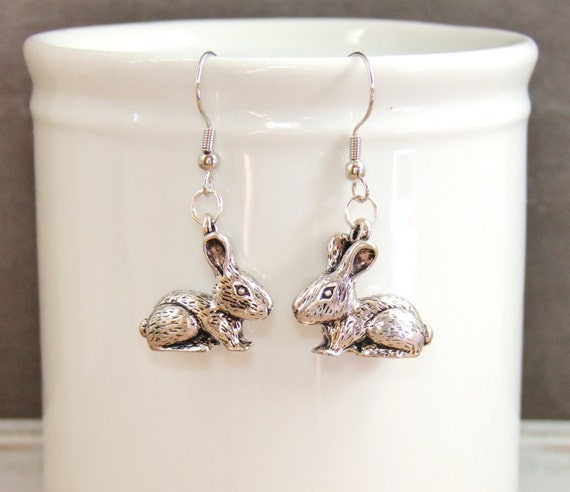 Silver rabbit earrings silver bunny earrings 3D rabbit