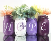 HOPE, Purple Vase Set, Hand Painted Mason Jars - Lupus Awareness Decor -- Distressed, Butterfly Decor