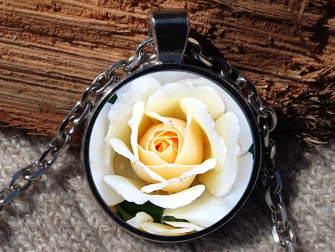 White rose necklace white rose pendant rose necklace by Aranji