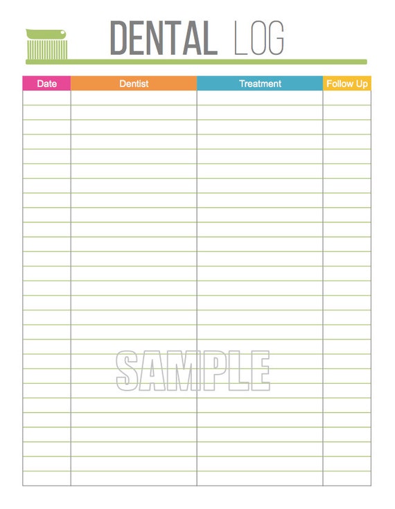 Dental Care Log Health and Medical Printable Organized