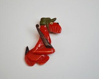1930s Vintage Brooch Early Plastic Cavalry Dog with Moving Arm