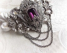 Gothic hair clip accessory amethyst Swarovski crystal hair clip medieval gothic barrette victorian hair clip fantasy baroque accessories
