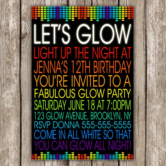 Let's Glow Invitation 80s Birthday Party Neon Party