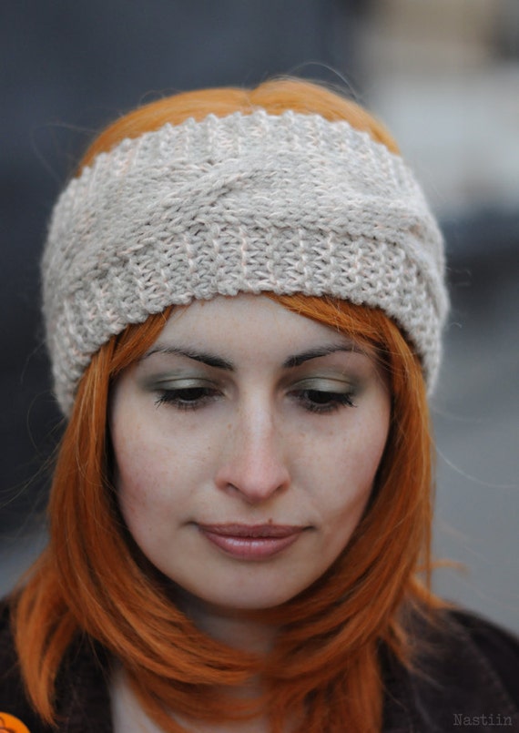 Cable knit headband knitted head band Knit turban by Nastiin