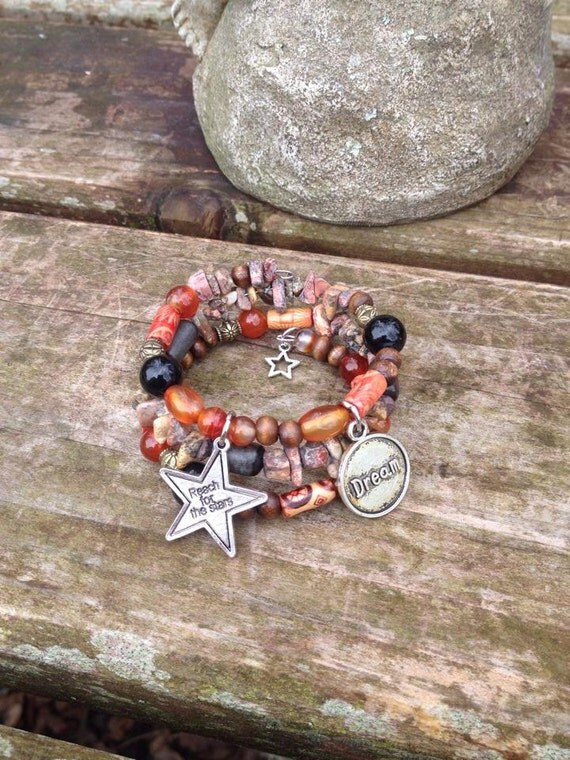 Reach for the Stars ~ Follow Your Dreams: three wrap memory wire beaded bracelet