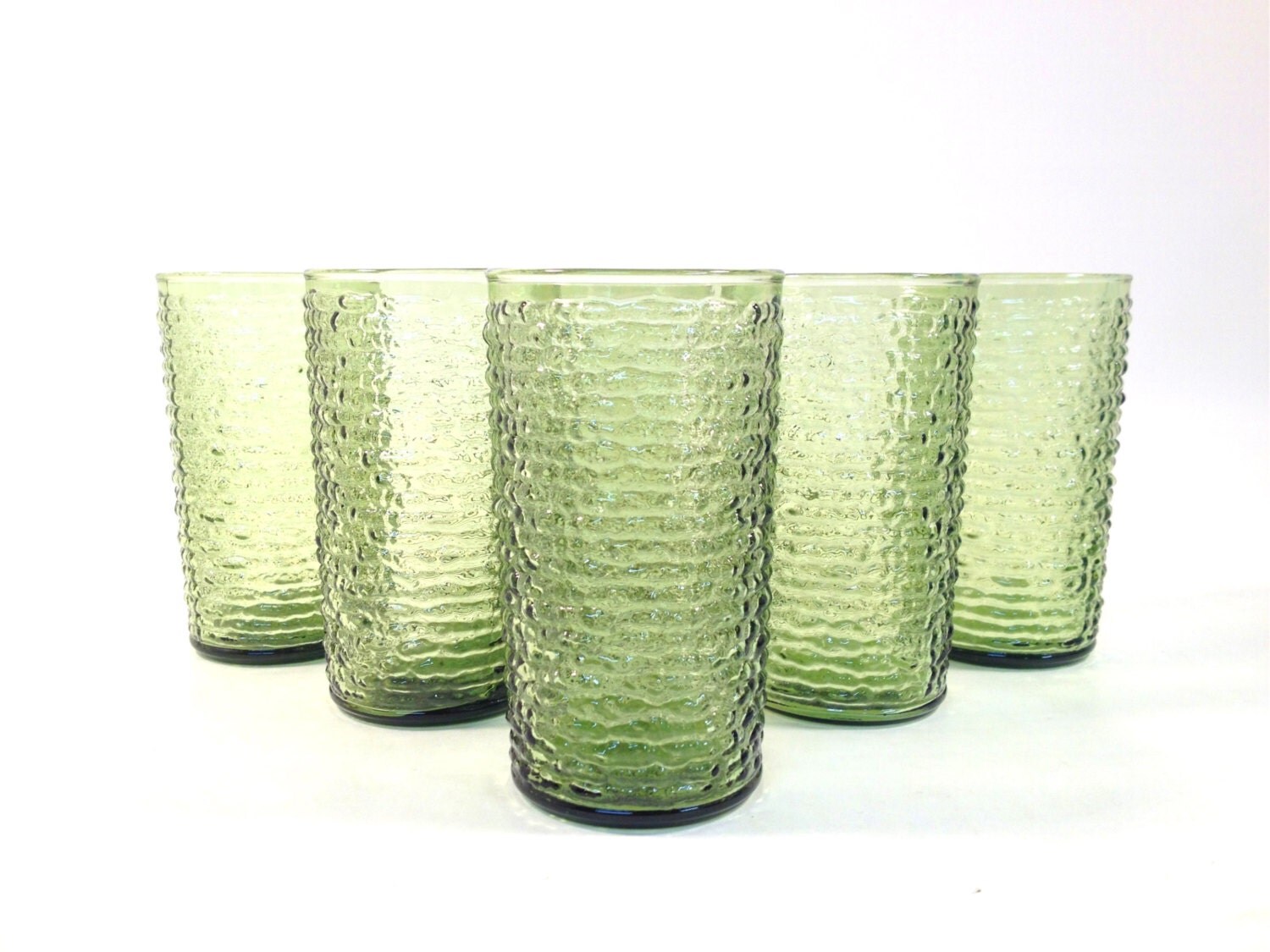 Vintage Soreno Green Glass Tumblers / Set of 4 / Anchor