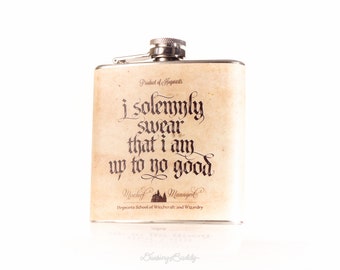 Marauder's Map - I solemnly swear that I am up to no good- Mischief Managed, inspired by Harry Potter - 6oz or 8oz Stainless Steel Hip Flask