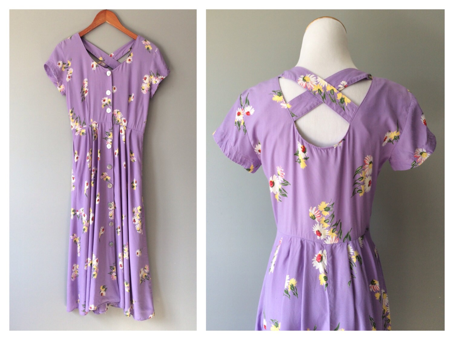 Vintage Spring Summer Dress Purple Violet Daisy by HexHeartHollow
