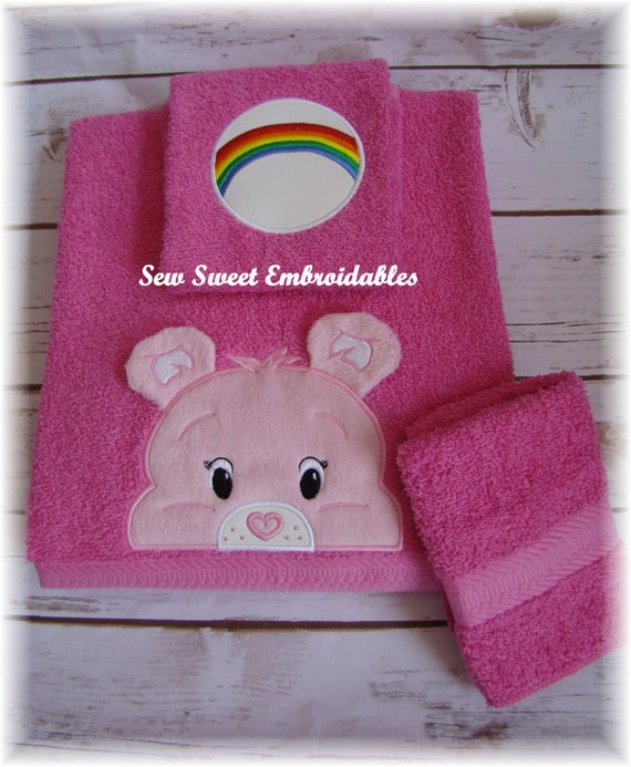 Childs 3 Piece Towel Set /Care Bear Inspired Cheer Bear/ With Or