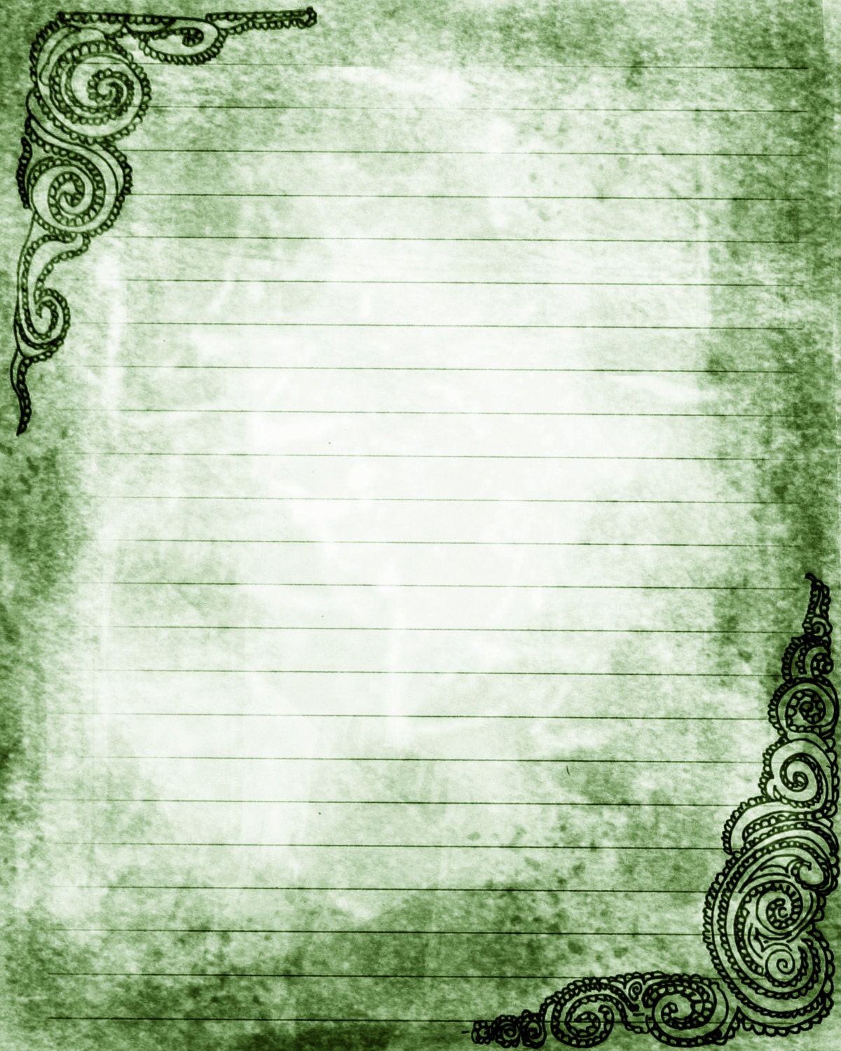 printable journal page swirls green lined stationery 8 x 10