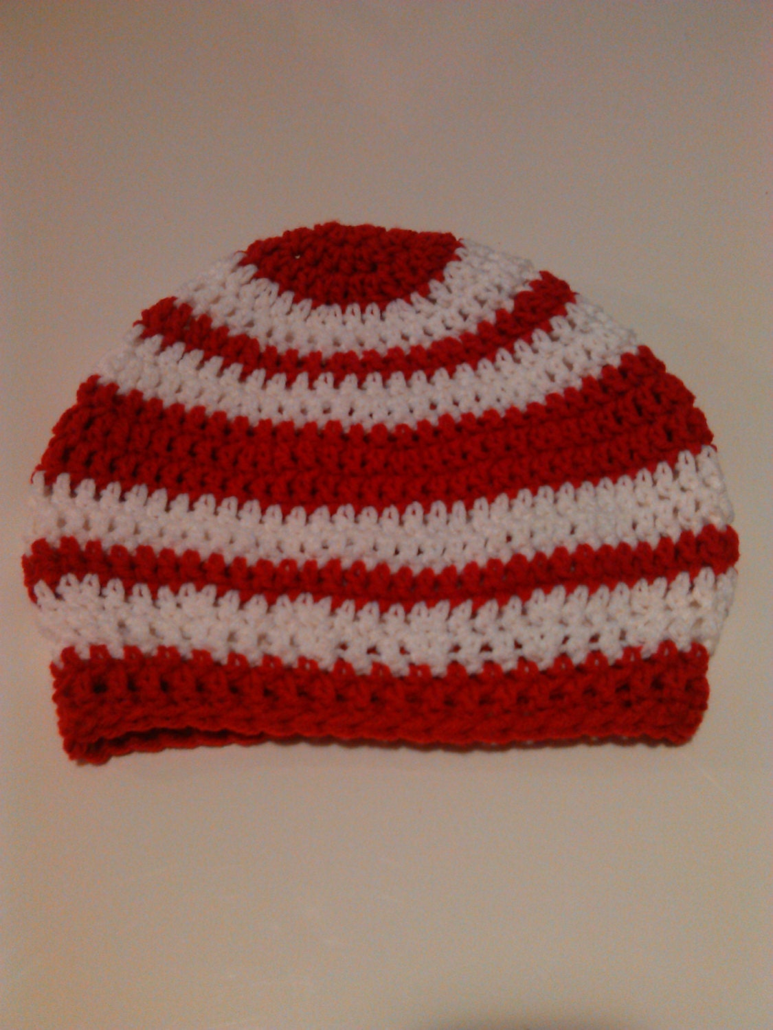 Red and White Crochet Hat Red and White-Striped Crochet