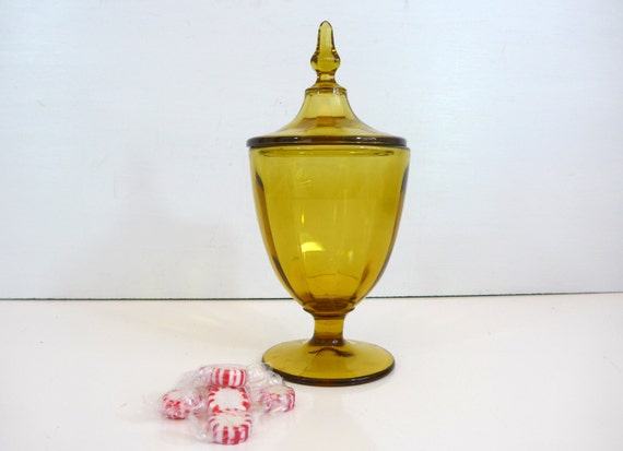 Vintage Tall Amber Glass Pedestal Candy Or Apothecary Jar With 9627