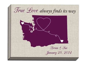 True Love Map Canvas Gallery Wrap- true love state map, wedding state ...