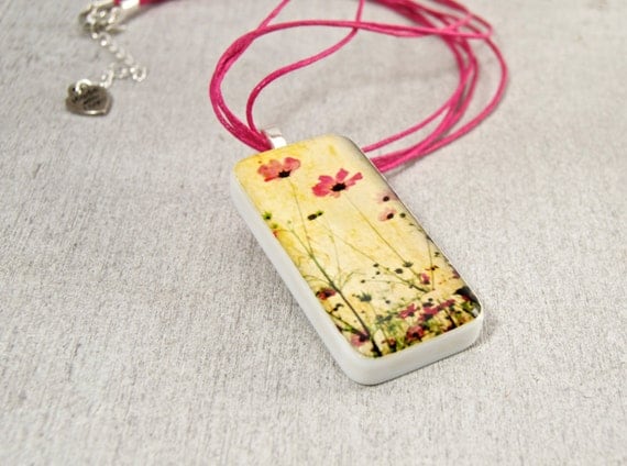 Texas Widlflowers Domino Pendant Necklace