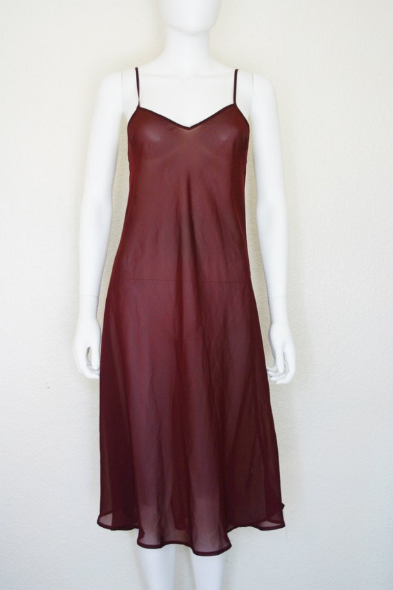 Sheer BURGUNDY Slip Dress / 90's clothing / Lingerie