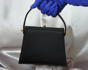 Lord and Taylor, black satin bag, 8 0's formal bag, kelly bag style ...