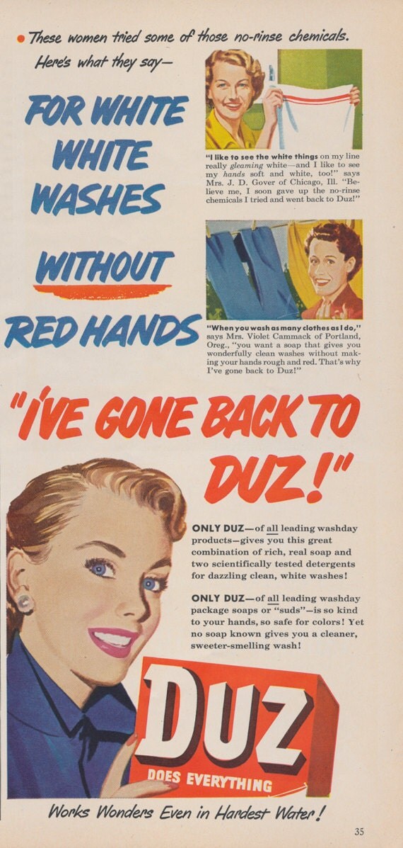 Items similar to 1950 Duz Laundry Detergent Ad, Illustrated Vintage ...