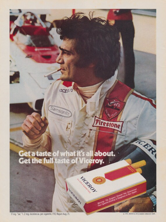 Viceroy Cigarettes Ad 1970s Race Car Driver Racing Photo