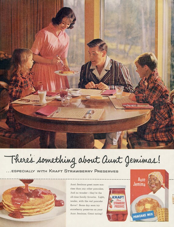 1960 Aunt Jemima Pancake Mix Ad Family Breakfast Photo Mad Men