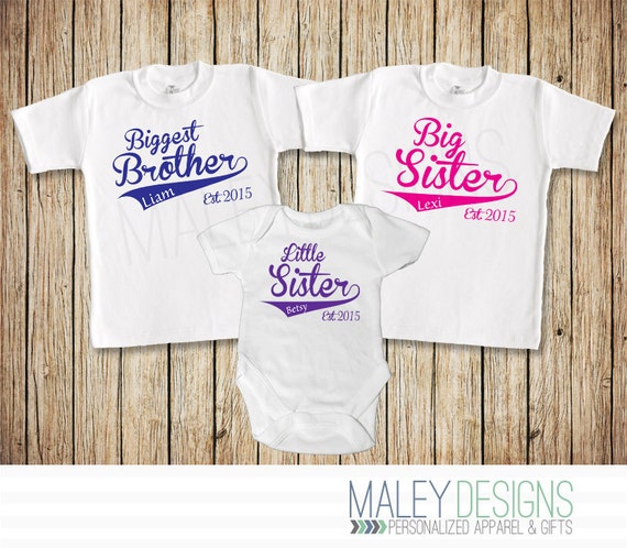 Personalized Set of Three Sibling Shirts Biggest Brother Big