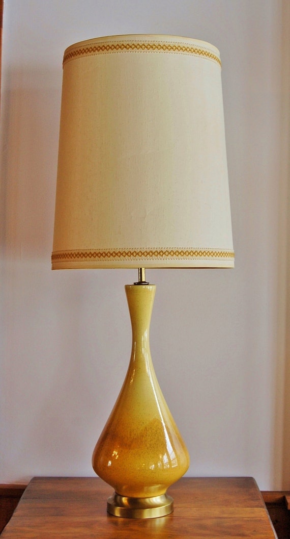 Mid Century Ceramic Lamp Danish Modern Yellow Caramel Drip