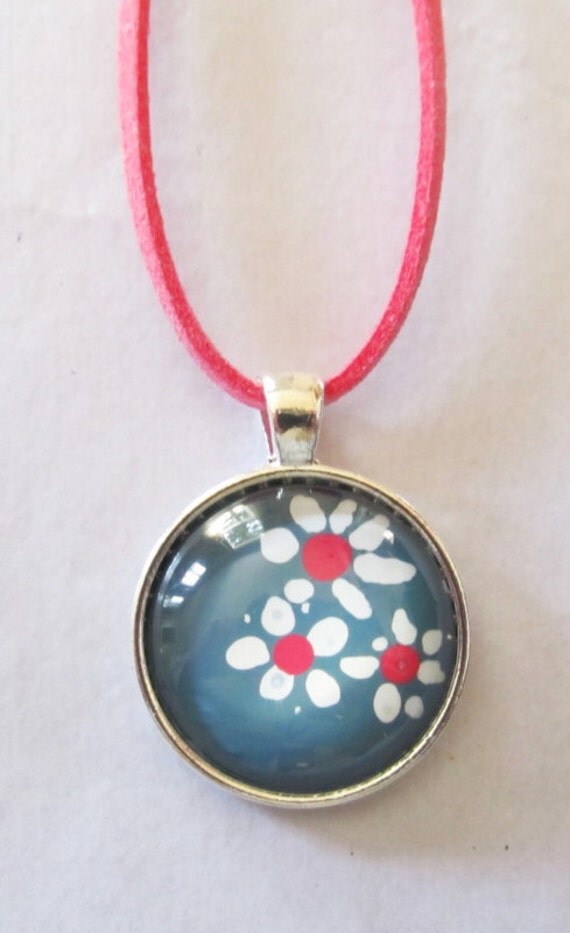 Hand Painted Made In USA White Flower Pendant Gray Blue Background ...