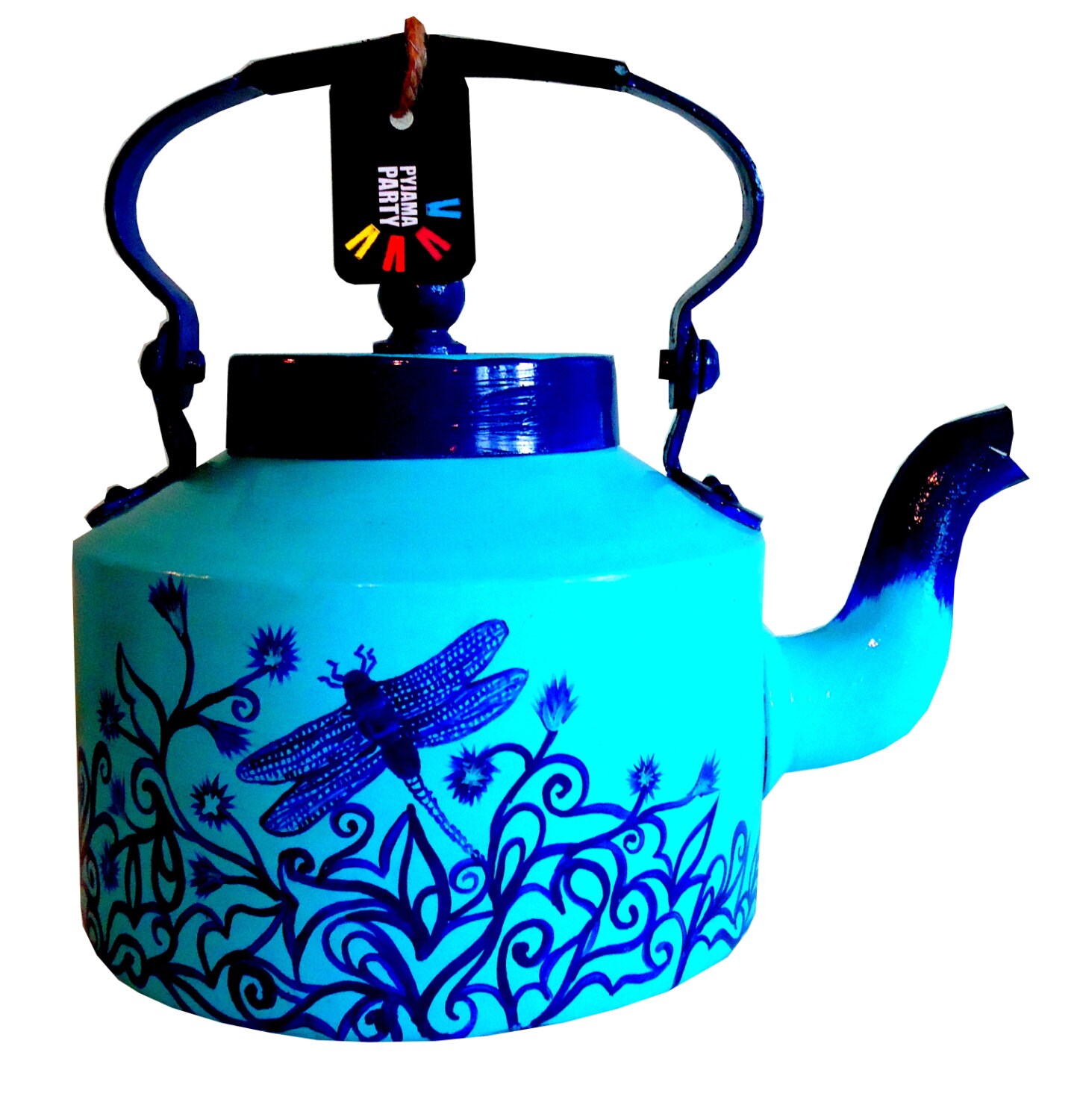 Blue Dragonflyhandpainted teapot/kettle form India