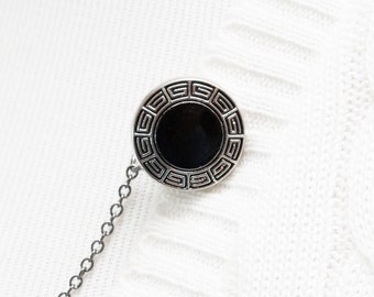 Sweater Clip - Black / Silver Greek Key Cardigan Clip