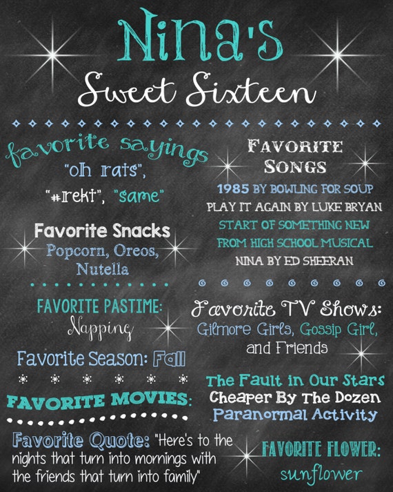 Items Similar To Sweet Sixteen Chalkboard Poster Sweet 16 Poster Sweet 