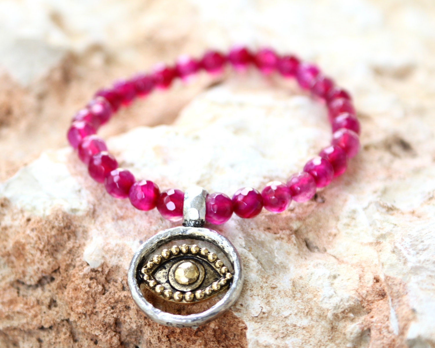 Hot Pink Bracelet Evil Eye Bracelet Agate By Lalijewelryshop