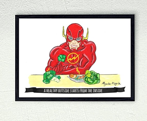 Eat Healthy superhero wall art Vegan Art Kitchen decor vegan