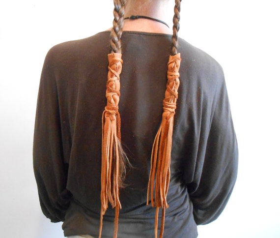 Handmade Leather Braid Wraps Fringe Hair Ties Hair