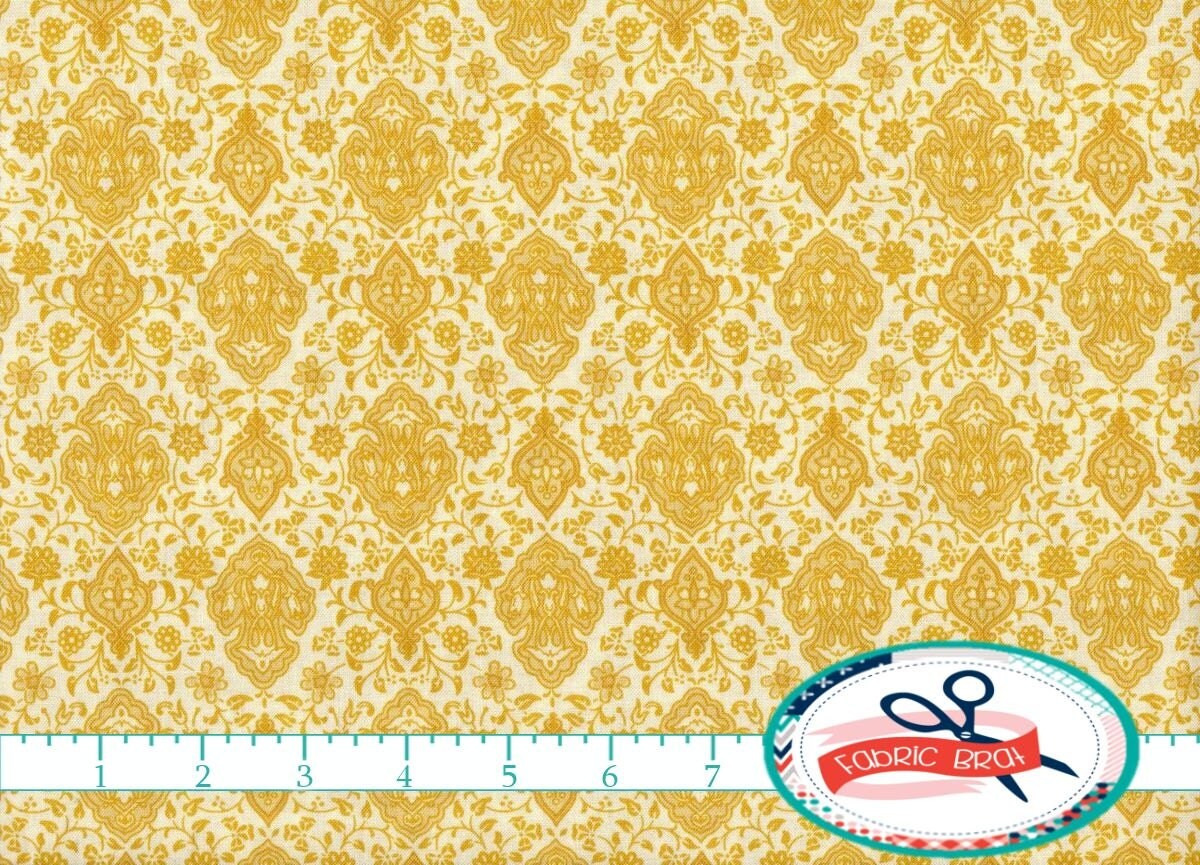 YELLOW DAMASK Fabric by the Yard Fat Quarter Yellow Fabric