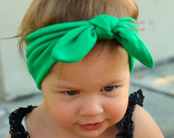 Top knot headbands, Green knot tie headband, baby head wraps, infant headbands, green headbands, st. patricks day baby, baby girl headband