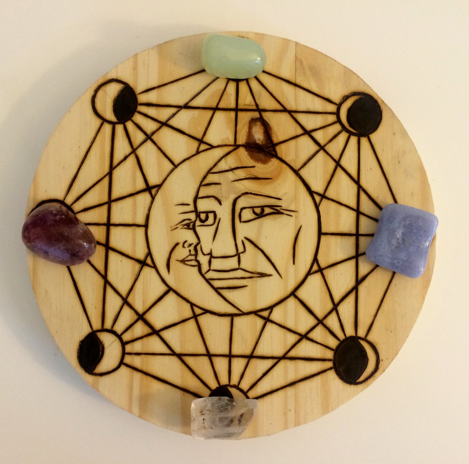 Moon Cycle Sun and Moon Crystal Grid Altar Board by WaifCreations